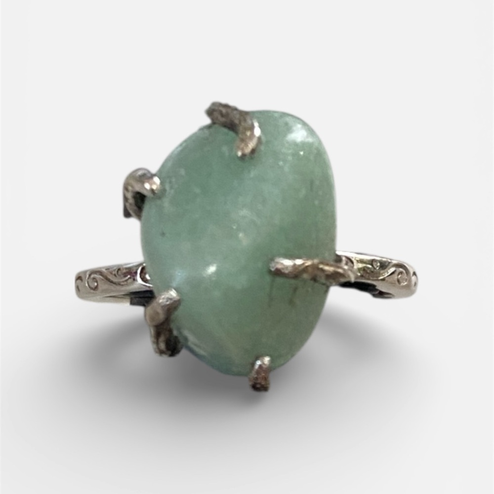 Raw Green Aventurine Sterling Silver Adjustable Ring Chunky Claw Boho 925